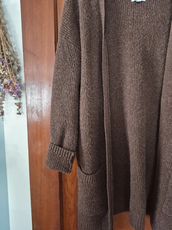 Pink Rose Open-Front Brown Knit Cardigan - Picture 5 of 6